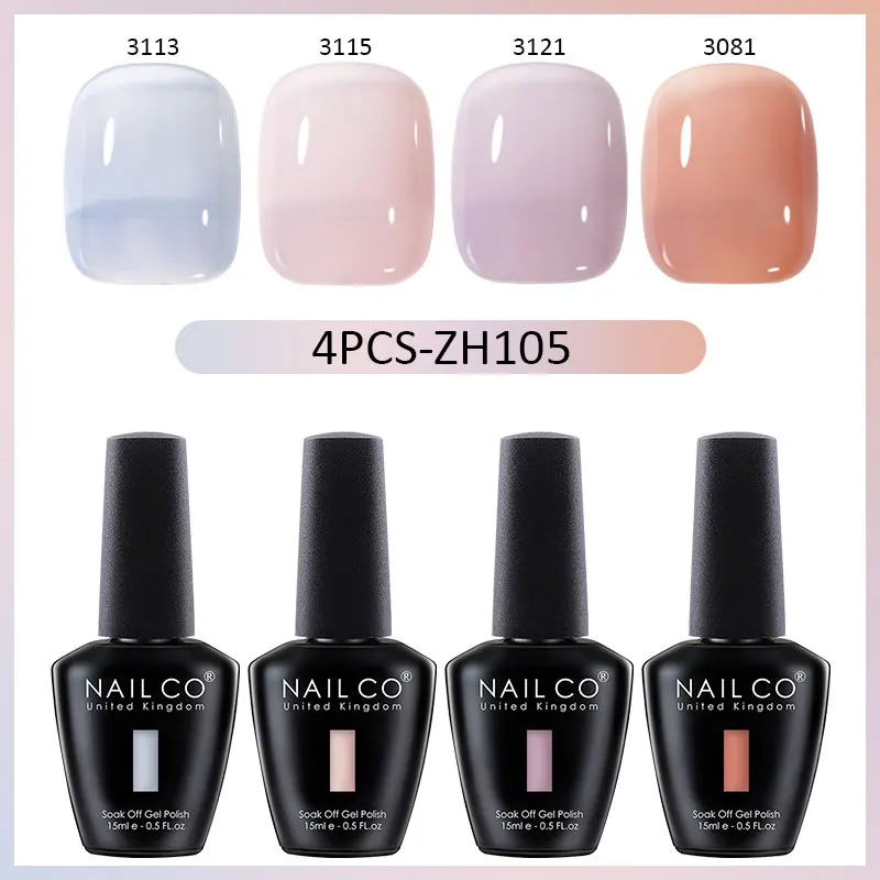 NAILCO 15ml 4pcs/Set Colors Gel Nail Polish UV Glitter Gel Nail Polish Autumn Winter Translucent Nail Art Design Top Base Vernis