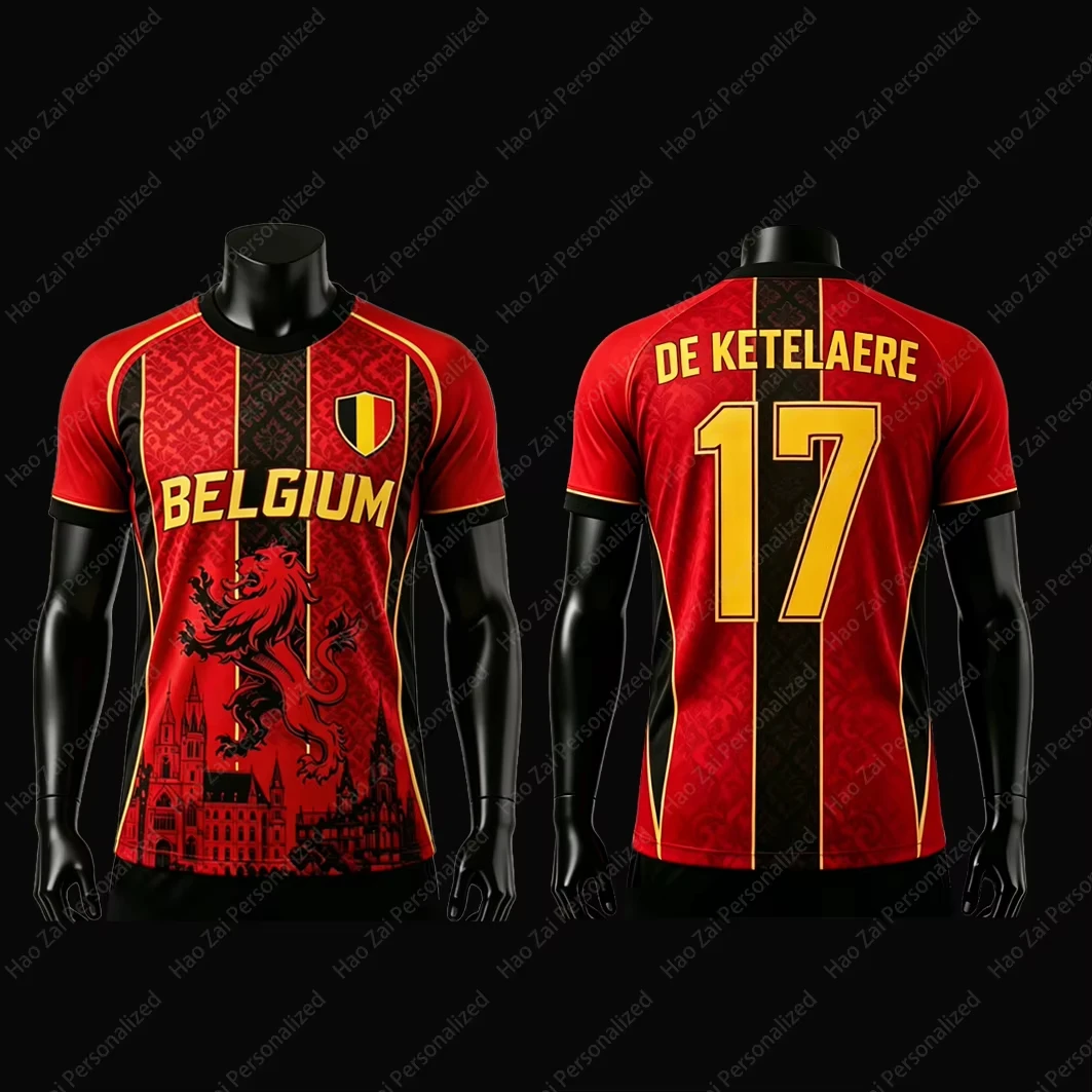 Belgische Fußball-Nationalmannschaft 2026 Fan-Trikot Kinder-T-Shirt Schnelltrocknend Atmungsaktiv Unisex-Trikot – Detail 10