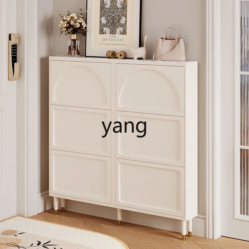 LTT home tipping bucket shoe cabinet household door locker integrated cream wind ultra-thin storage cabinet