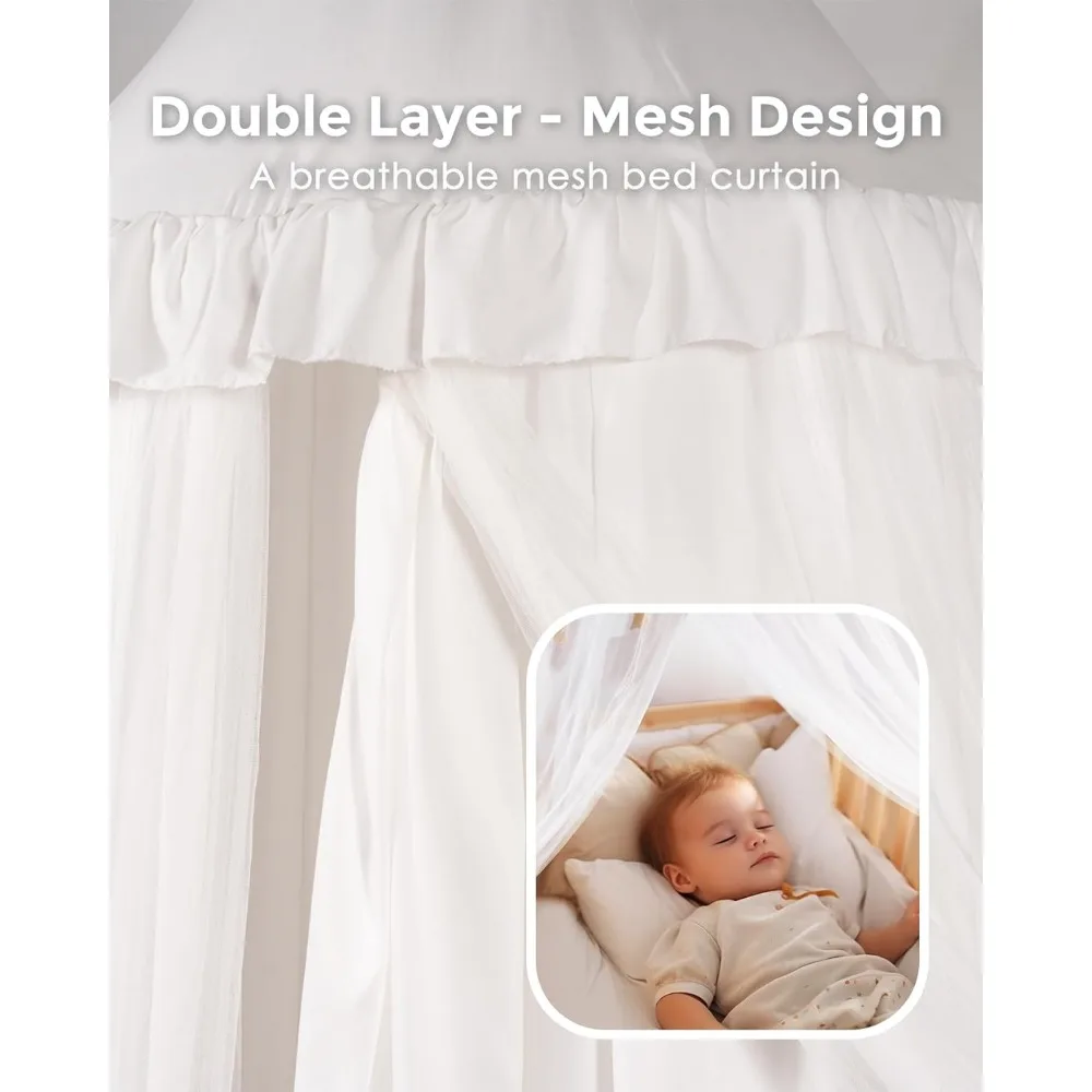 Double Layer Princess Bed Canopy with Star Lights, Breathable Pink Tent for Girls Room, Machine Washable 40x106