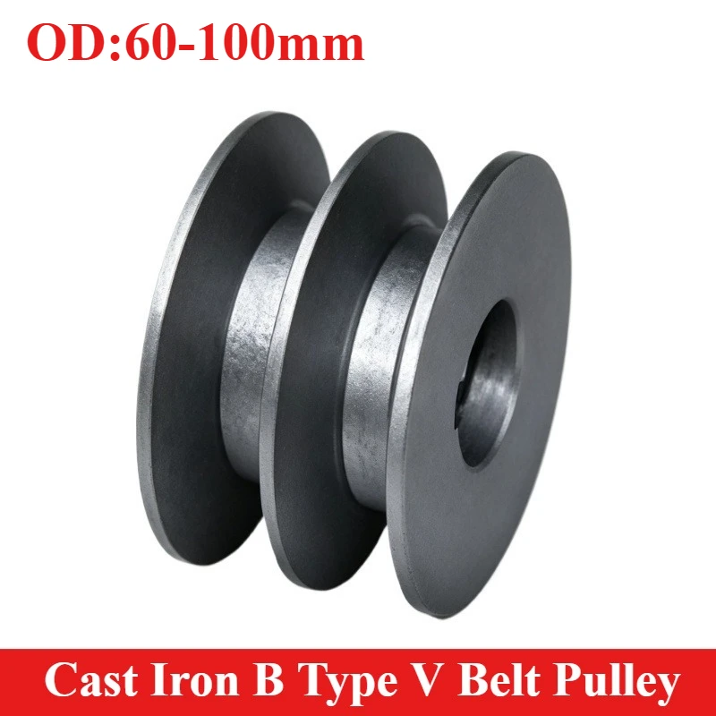 V-Belt pulley B Type Double Slot Pulley Motor Pulley  Cast Iron Material Dia 60mm 70mm 80mm90mm100mm Power Tool Accessories
