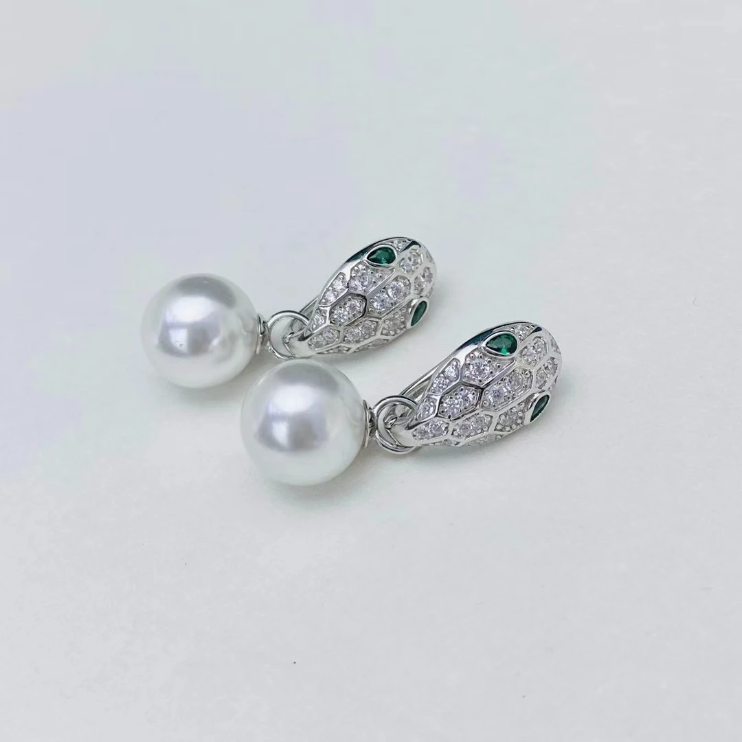 Wholesale Snake Shape 925 Sterling Silver Earrings Mount Findings Settings Base Mounting Parts Accessory for 9-12mm Pearls
