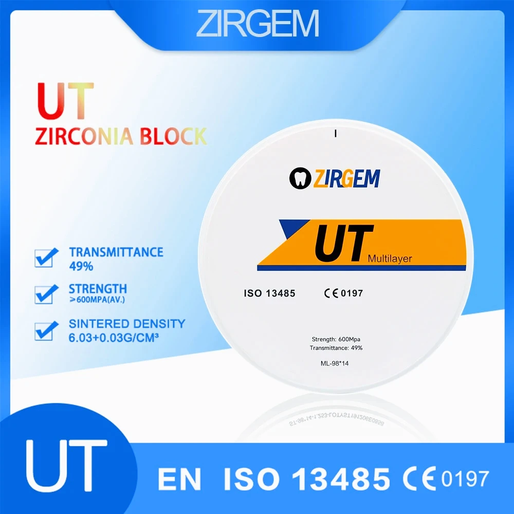 

Dental Zirconia Blocks UT Multilayer High Translucent CAD/CAM Milling Material OM1-OM3 Color for Crowns Bridges Restorations