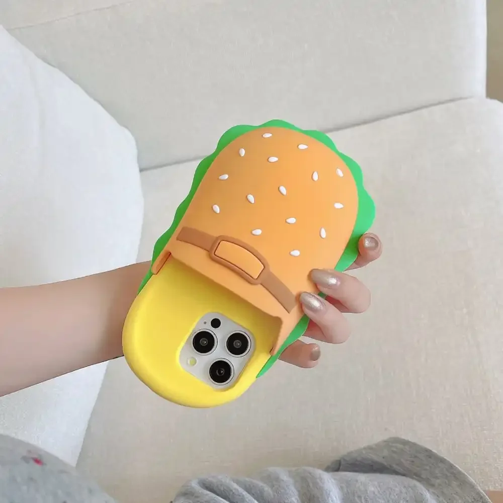 Hot 3D Cute Cartoon Hamburger Phone Protective Case for IPhone 11 12 13 14 15 16 Pro Max Soft Silicone Anti-Fall Protect Cover