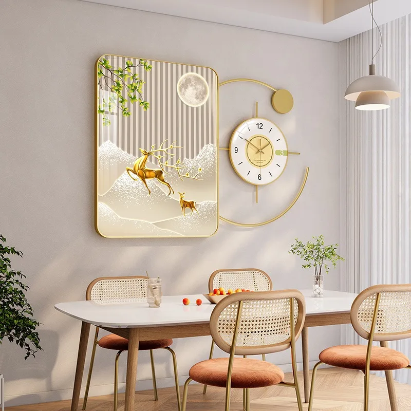Minimalist Modern Restaurant Decoration Painting with Clock Mural Stone To Rotate Sandstone Background Wall Hanging Painting