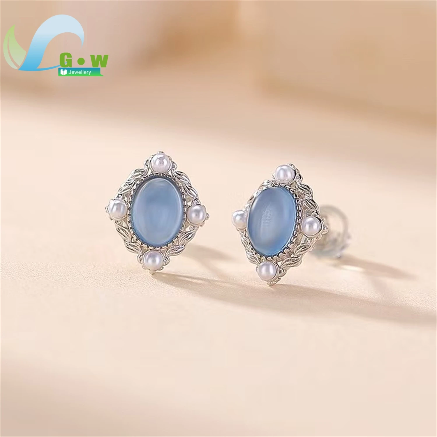 Natural Pearl Geometric Rhombus Cabochon Stud Earrings Women Fashion Versatile Elegant Commute Gemstone Jewelry Charm Gift For