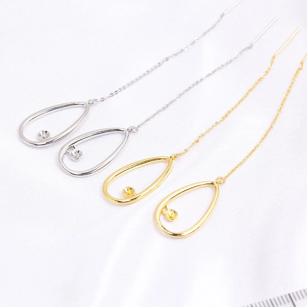 Elegant Minimalist Women Brass 14K Gold Filled Teardrop Threader Blank Setting Handmade Findings For DIY Pearl Earrings