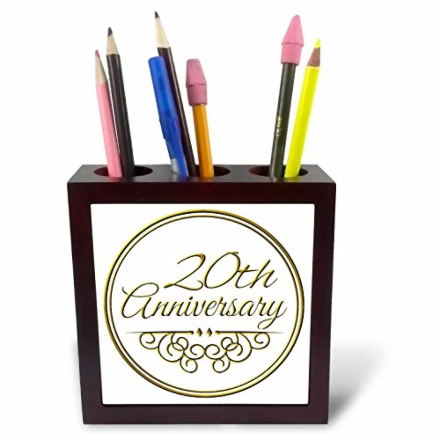 

ph_154462_1 20th Gold Text for Celebrating Wedding Anniversaries 20 Years Married Together Tile Pen Holder, 5-Inch