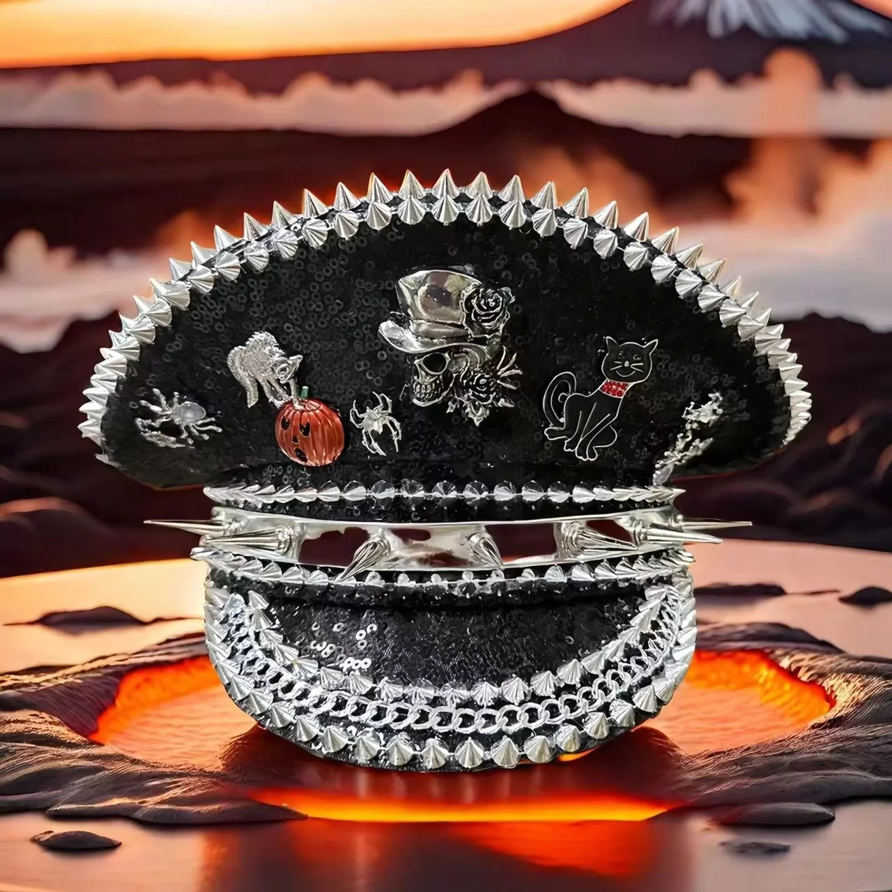 

HongLuan Steampunk Captain Hat Rhinestone for Halloween & Burning Man Festival Woman , Vintage Military Accessories, Cap for Man