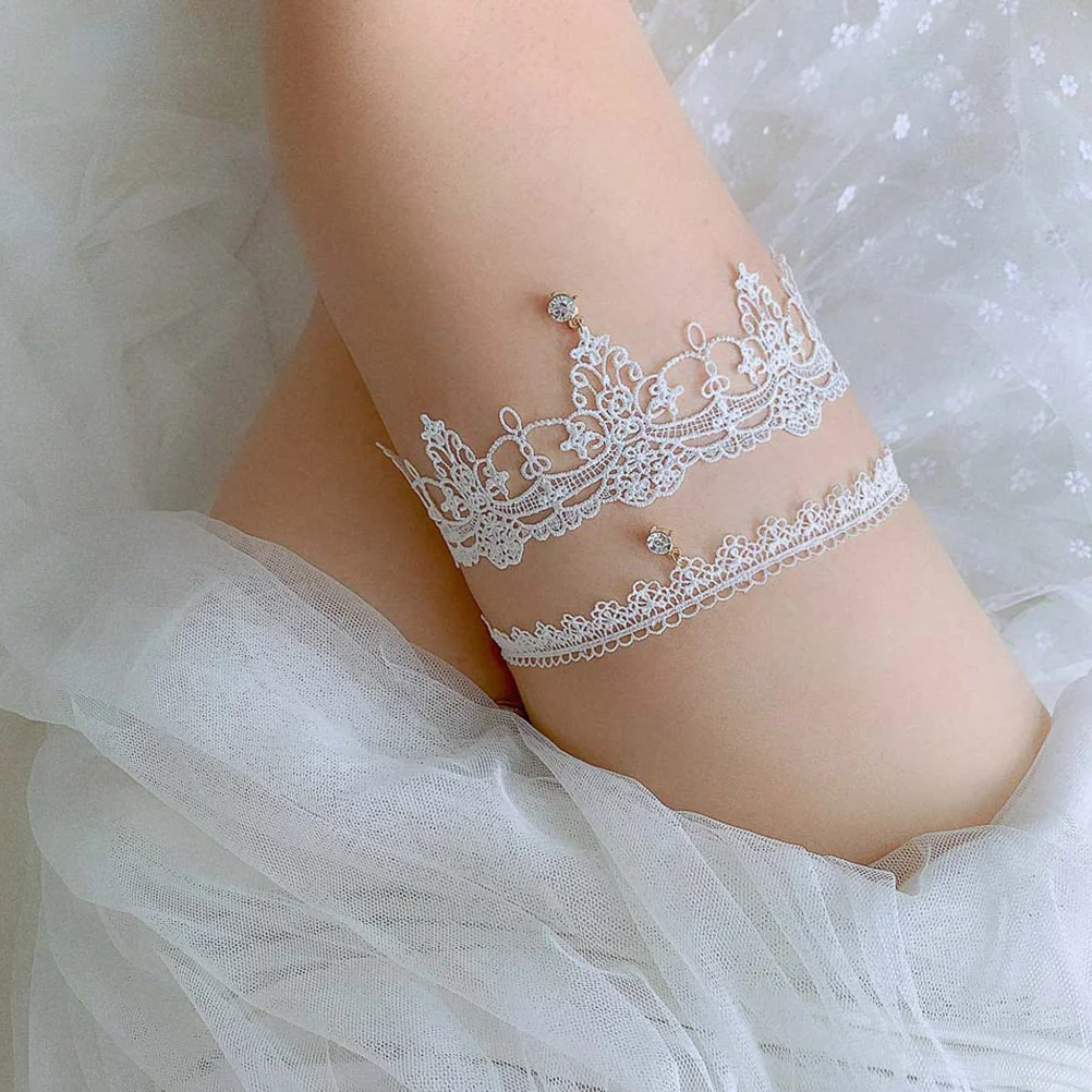 

2 Pcs Bridal Garter Women Suits Fashion Leg Belt Wedding Rhinestone Ornaments Textile Band Bride Lace Accessories