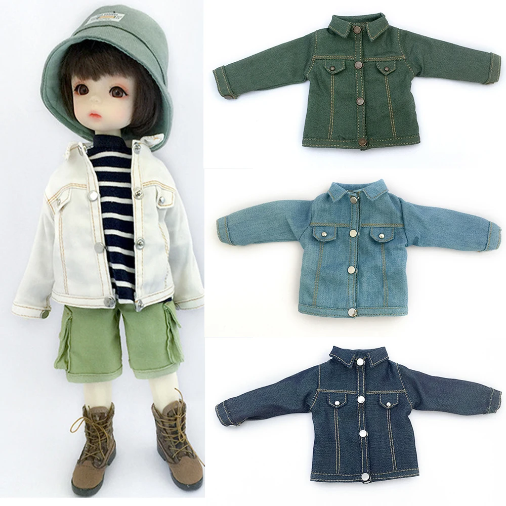 Handmade Fashion Long Sleeved Denim Jacket  Mini Toys Doll Accessories For 1/6 Bjd Yosd Doll