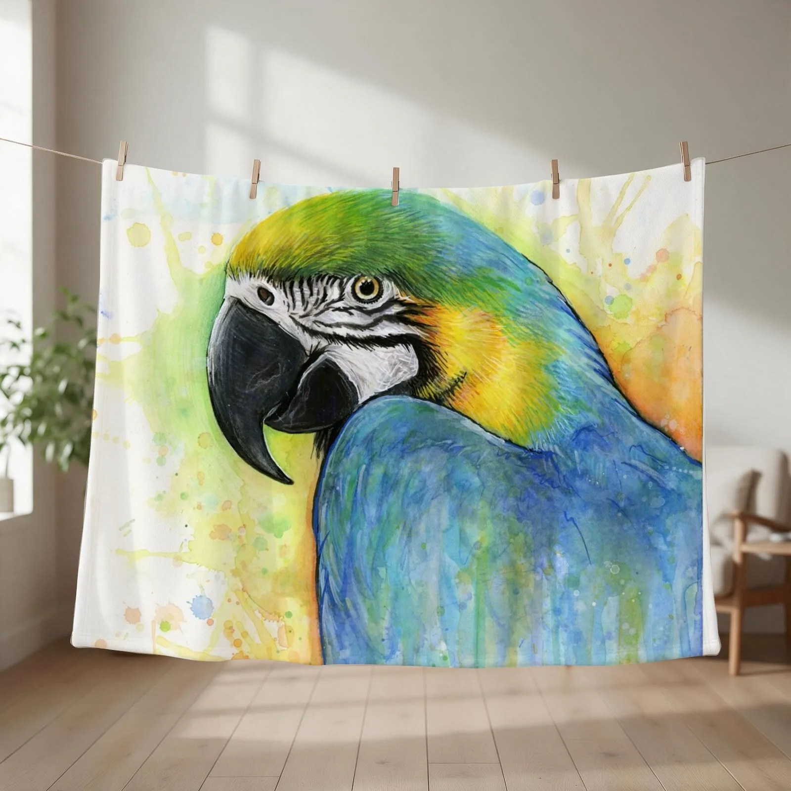 Macaw Watercolor Throw Blanket Winter beds Designers Luxury halloween Blankets