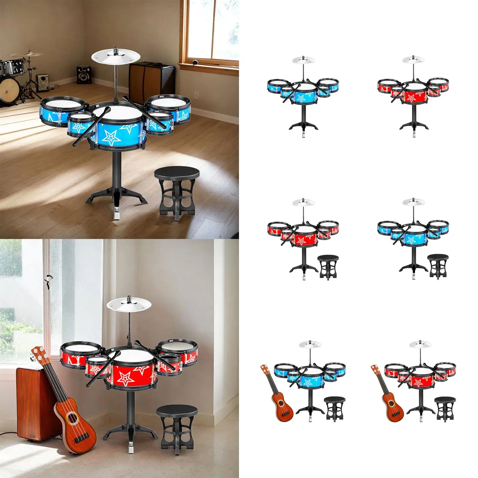 Educational Simulation Drum Set ABS Drumsticks Practice Pad Music Toys for Preschool Boys Girls