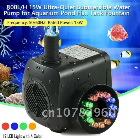 

Submersible Water Pump With 12 LED lights 220-240V 800L/H For Aquarium Fish Tank Pond Fountain EU/UK/US Plug 220V 15W