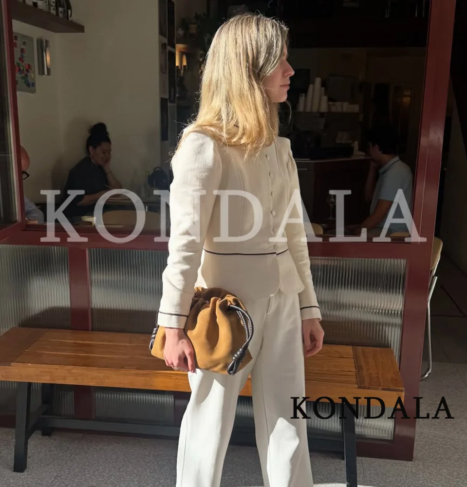 KONDALA Eleganter Schicker Schlanker Damen-Blazer 2026 Trendige Kontrastfarben Verzierte Knöpfe Blazer Damen Streetstyle Pendler-Blazer – Detail 4