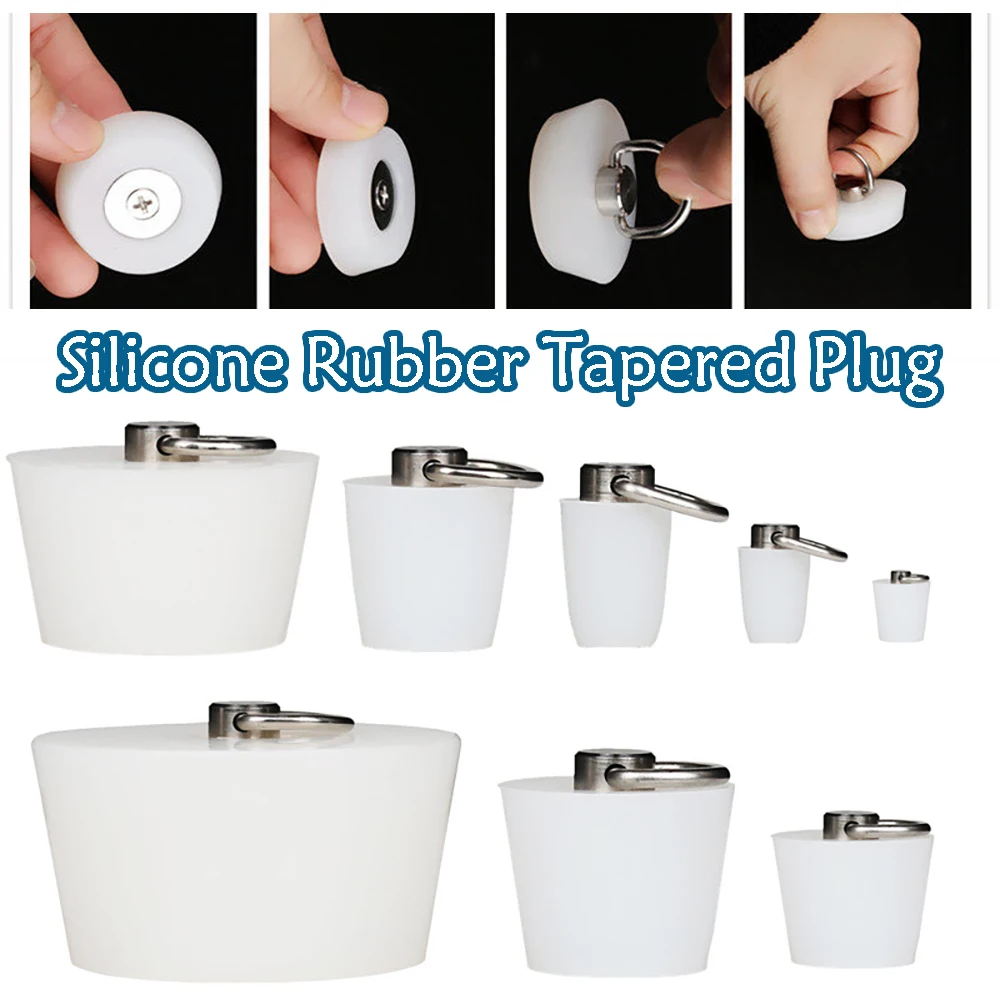 Conical Silicone Rubber Stopper Bathroom Kitchen Floor Drain Plug Sink Bath Sealing Cover With Stainless Steel D Ring 14-172mm