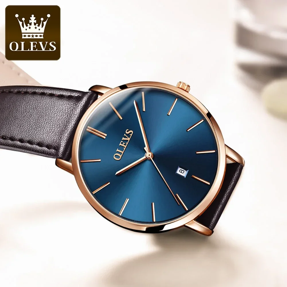 OLEVS 5869 Fashion Genuine Leather Strap Men Wristwatches, Waterproof Japan Quartz High quality Exquisite Watch For Men Calendar