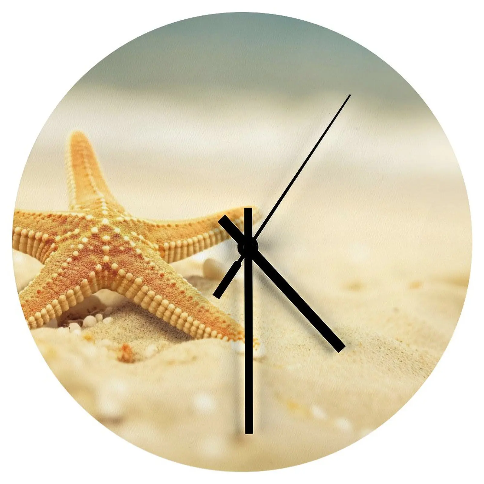 

Farm Wall Clock Beach Starfish Sea star Clocks 12 inch Silent Fashion Round Creative Easy Assemble Rustic Home Decor