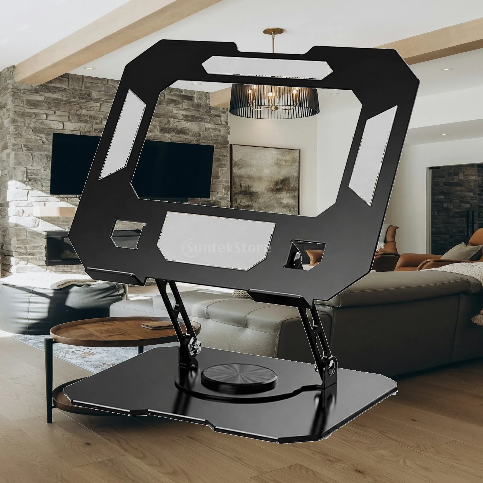 Adjustable Device Stand with Rotating Platform Sturdy Two-Arm Desktop Stand with Anti-Slip Faces Ergonomic Alloy Metal Laptop