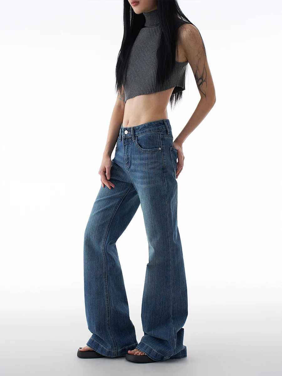 

Джинсы-колокольчики в стиле ретро, женские утягивающие эластичные джинсовые брюки со средней заниженной талией, повседневные всесезонные брюки-стойки