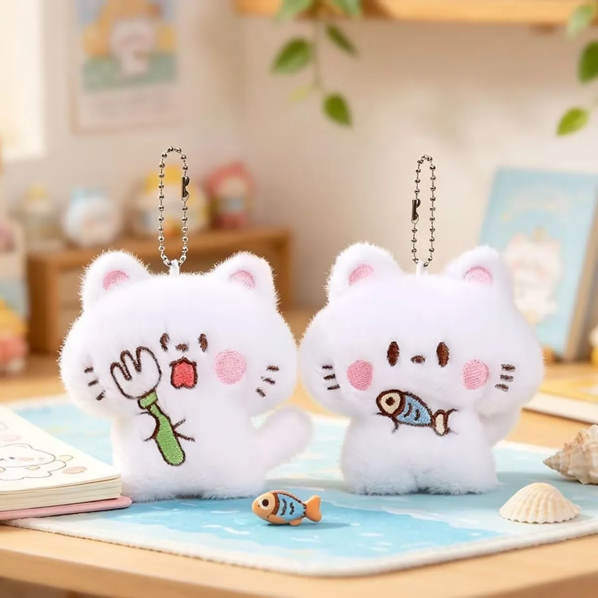 Kawaii Keychain Cute Plush Cat Doll Pendant Key Chain Girls Backpack Stuffed Keychain Soft Toy Couple Bag Decorative Gifts