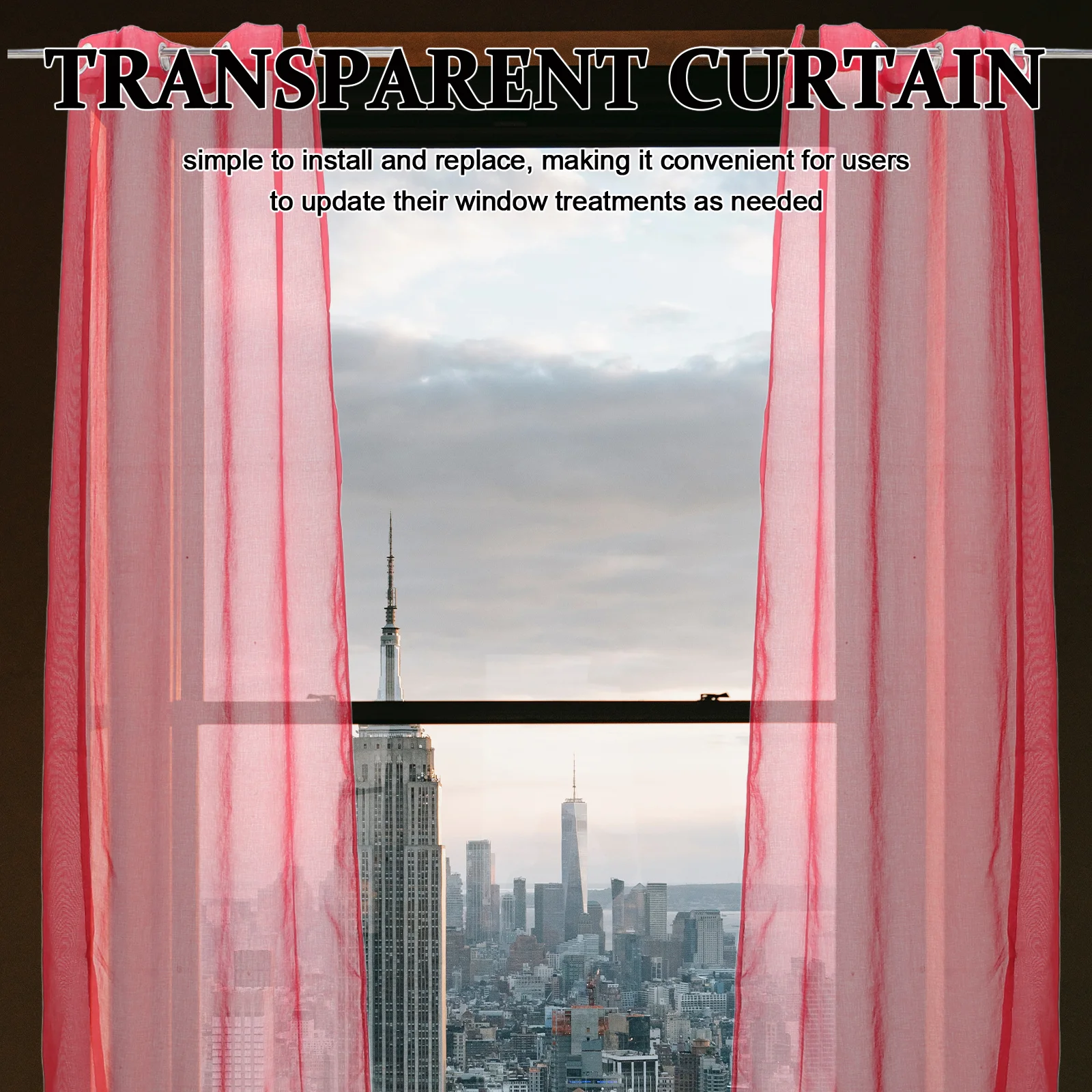 

2pcs Solid Color Curtains Red Sheer Long Window Drapes For Living Room Bedroom Christmas Holiday Decor Transparent Easy Install