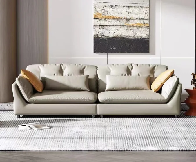 Conjunto de sofá de couro luxuoso para sala de estar, novo design para móveis domésticos modernos