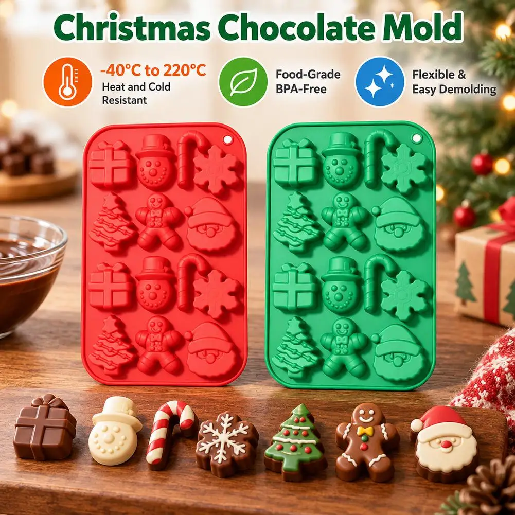 Christmas Silicone Chocolate Molds Candy Baking Moulds Handmade Snowflake Snowman Xmas Tree Gingerbread Man Santa Claus Mold