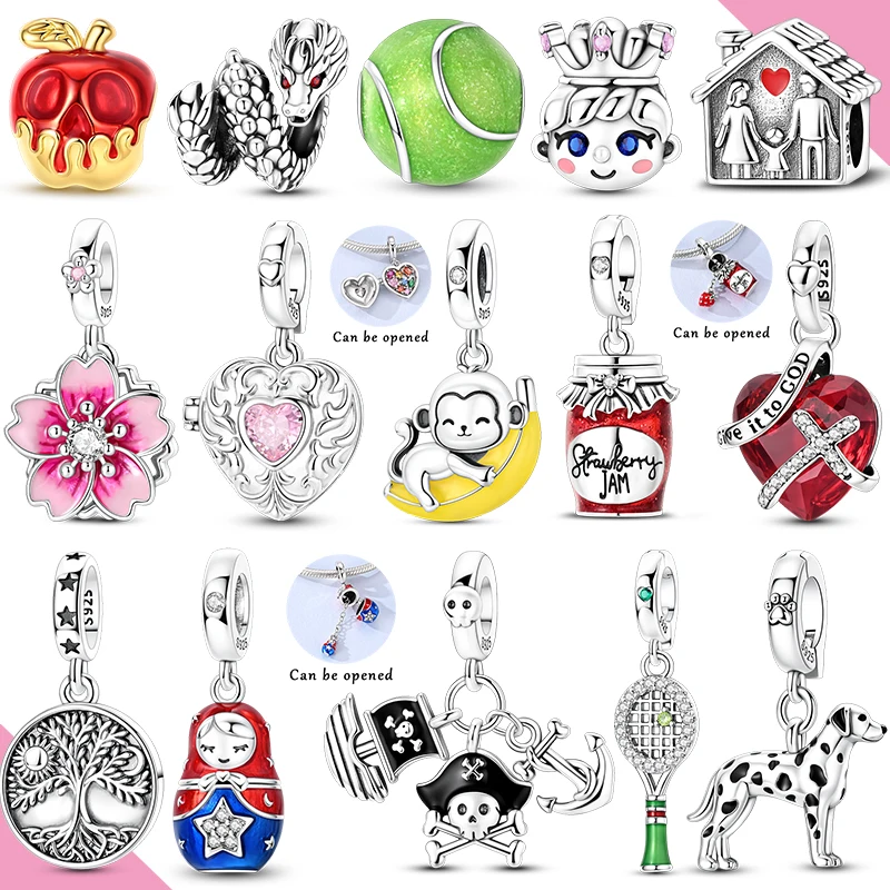 925 Sterling Silver Charms Pendants Beads For Woman Jewelry Fit Bracelet Making Dalmatian Apple Dragon Monkey Tennis Princess