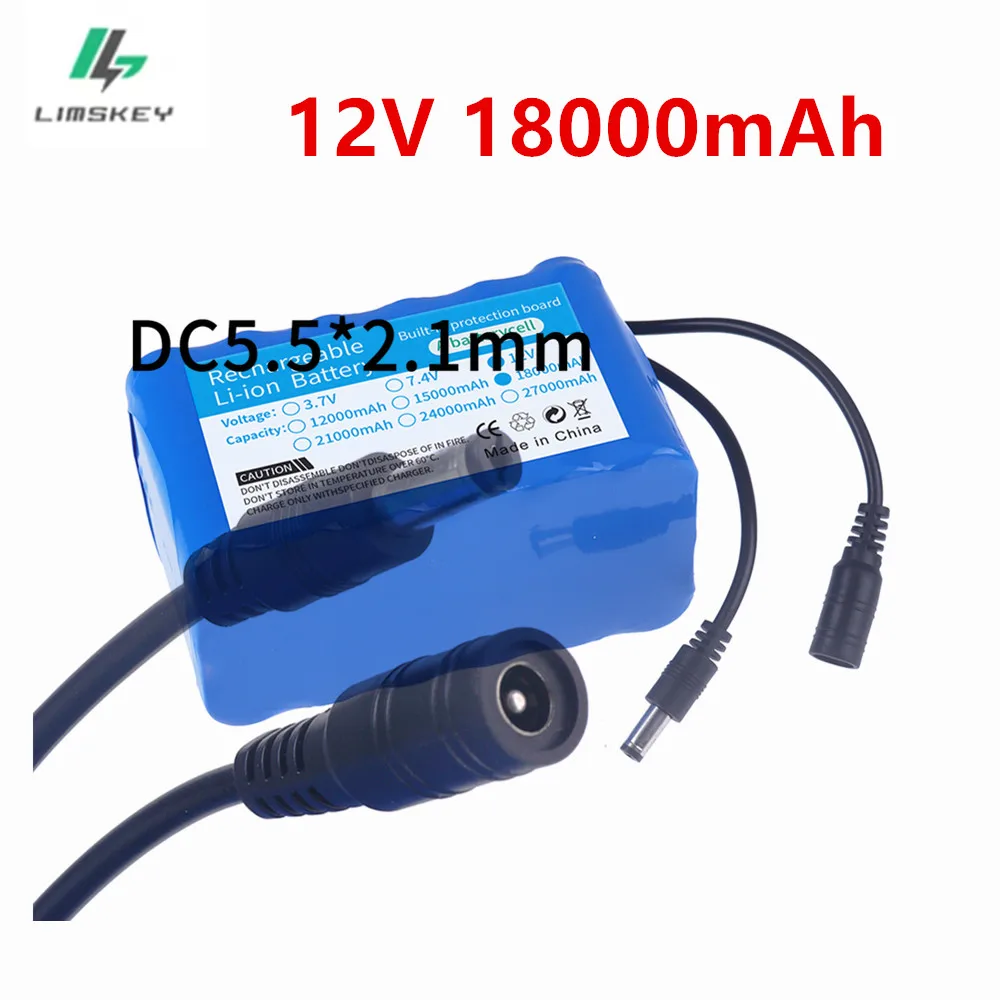 12V 18000mah Battery 3S6P Real capacitance Rechargeable Lithium Ion Battery Pack Capacity DC 12.6v 18Ah CCTV Cam Monitor+Charger