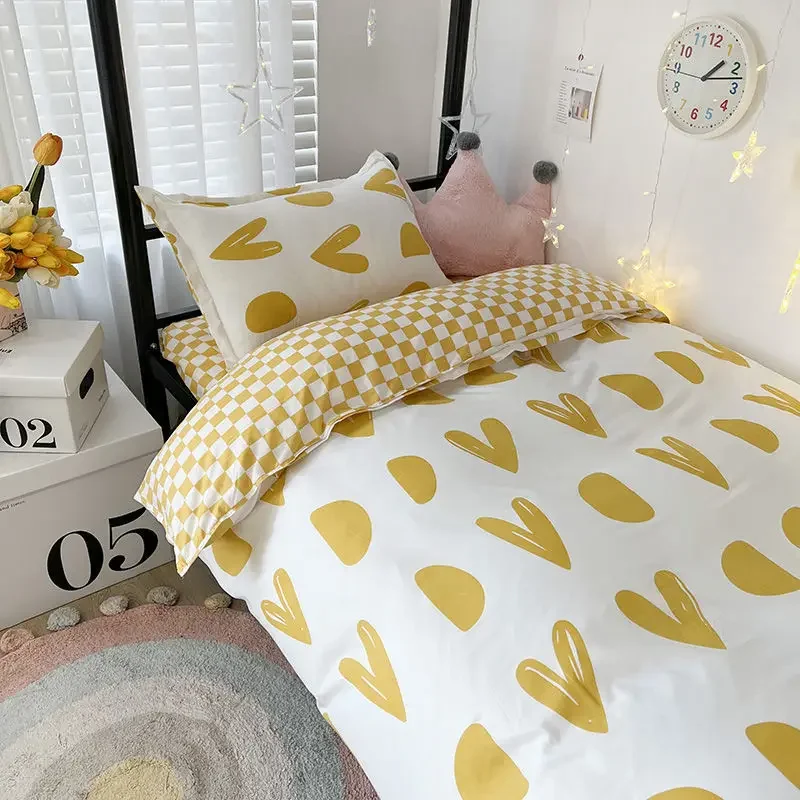 

Spring Summer Bedding Set Polyester Sweetheart Kids Single Queen Size Flat Sheet Duvet Cover Pillowcase Bed Linens Home Textile