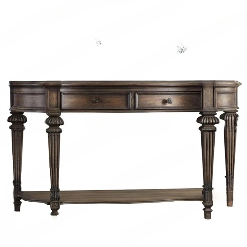 country all solid wood carved porch table sofa back table retro nostalgic Roman column