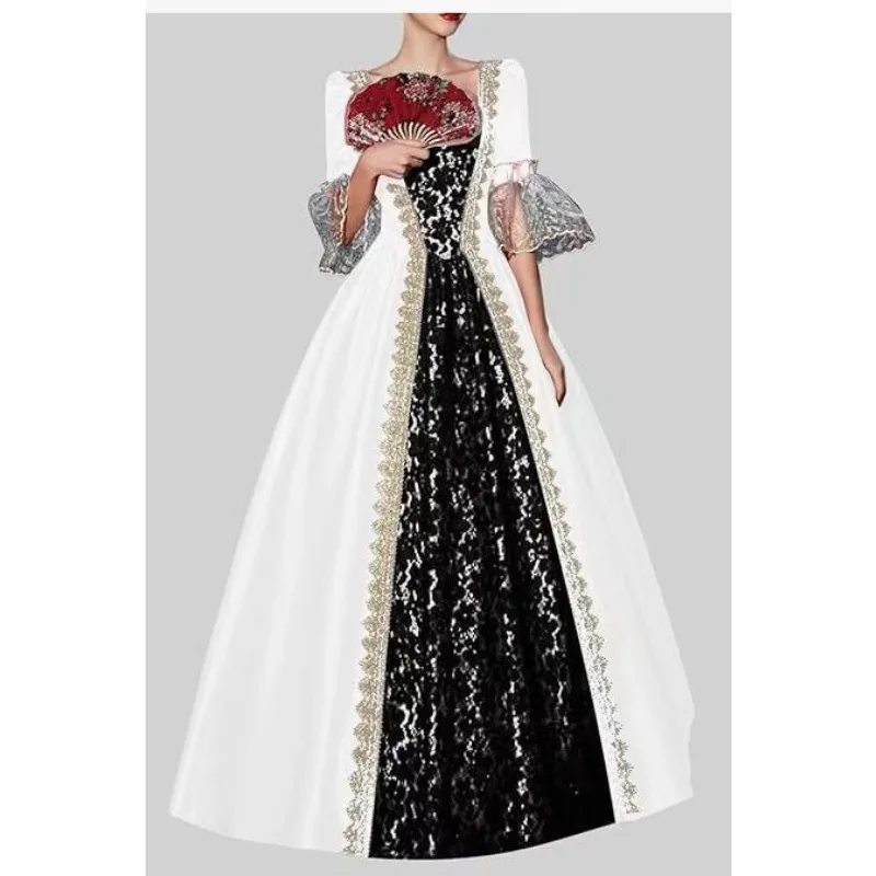 S‑5XL Women New Medieval Renaissance Victorian Court Dress European Retro Gown Stage Role Play Cosplay Costume Outfit - view 6