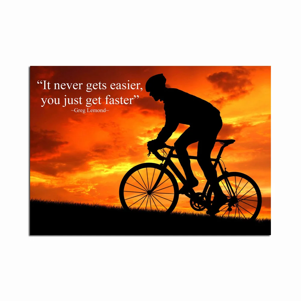 Cycling Sunset Poster, 'Get Faster' Motivational Quotes Canvas Print Painting, Sport Wall Art Picture, For Living Room Gym Decor