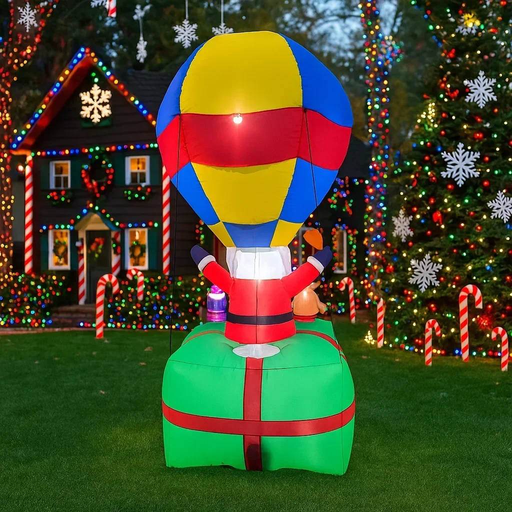8.8FT Inflatable Santa Claus Hot Air Balloon Gift Box Lights LED Home Decorations Toys Yard Xmas Outdoor Inflatable Decorations
