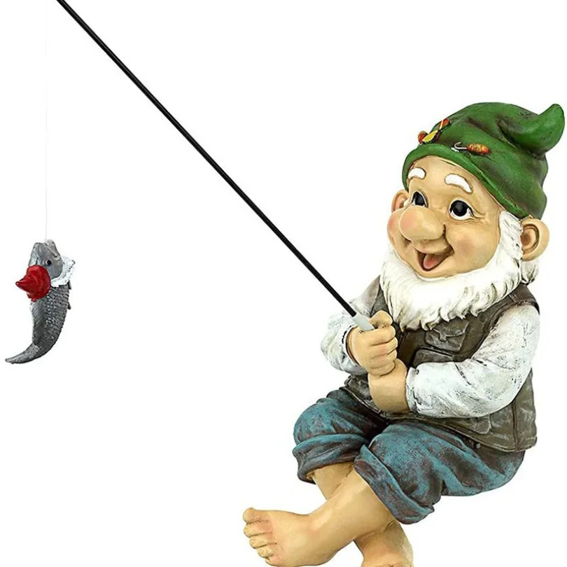Resin garden elf ornamGnome Statueent featuring a bearded old man fishing, trendy garden gnome decoration