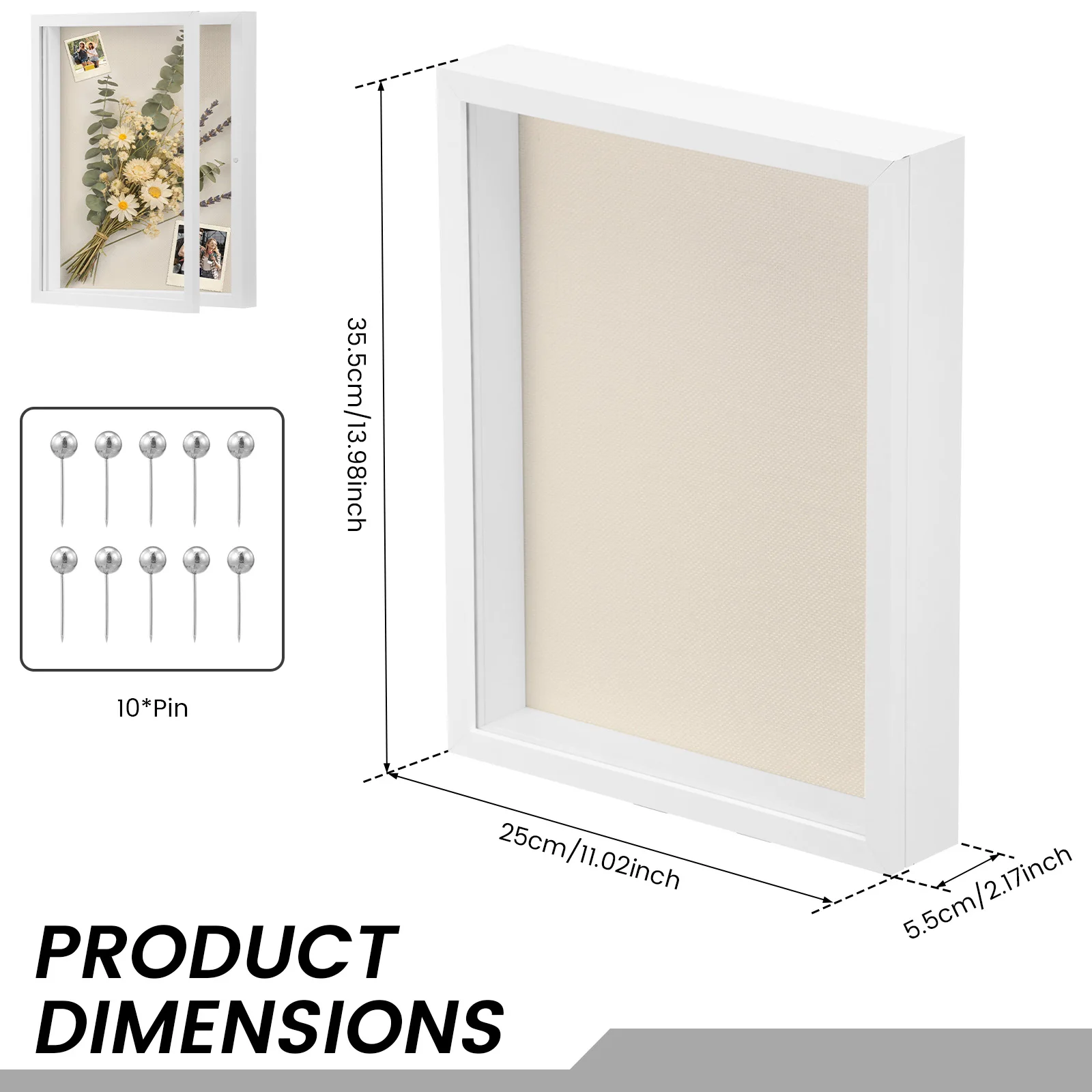 Shadow Box Frame 11x14 inch Front Open Magnetic Shadow Box Display Case with Pin Memorabilia Memory Box for Photo Desktop