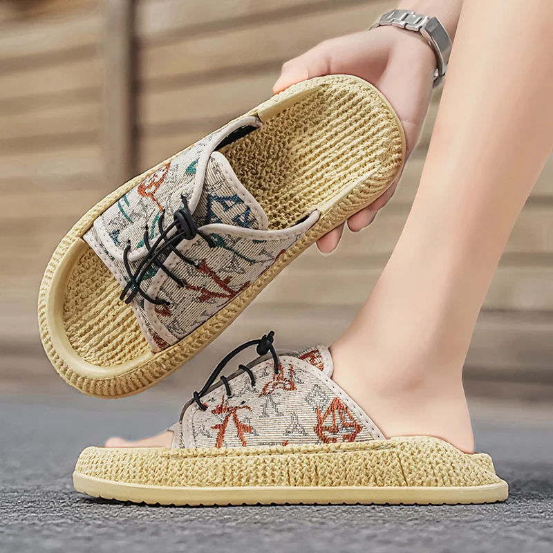 

Large Size Men Leather Beach Slippers Soft Bottom Breathable Non Slip Casual Lightweight Outdoor Summer Wear