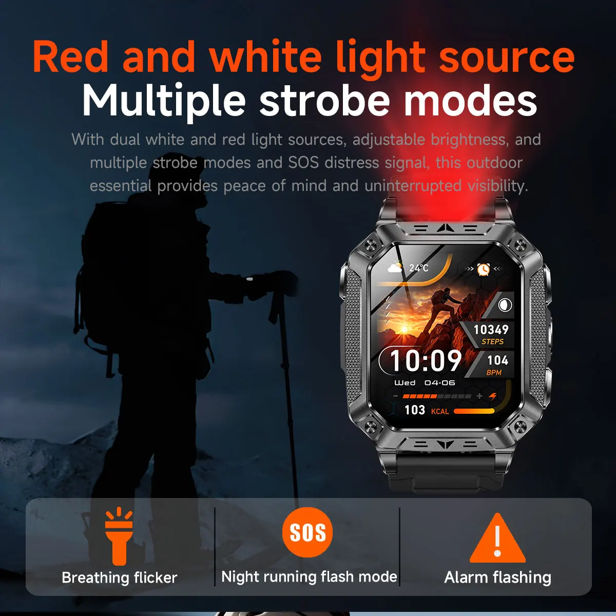 2026 Neue 1400mAh Militär-Smartwatch 10ATM Wasserdicht 2,01" AMOLED SOS+LED-Taschenlampe Herzfrequenz 100+ Sportmodi Fitness-Uhr – Detail 8