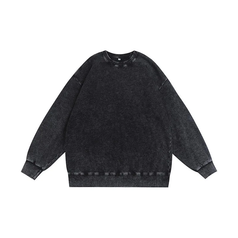 350G Washed Water Retro Crew Neck Sweater Large Size Terry Shoulder Down Old Pullover Washed Men's T-shirts and Tank Tops