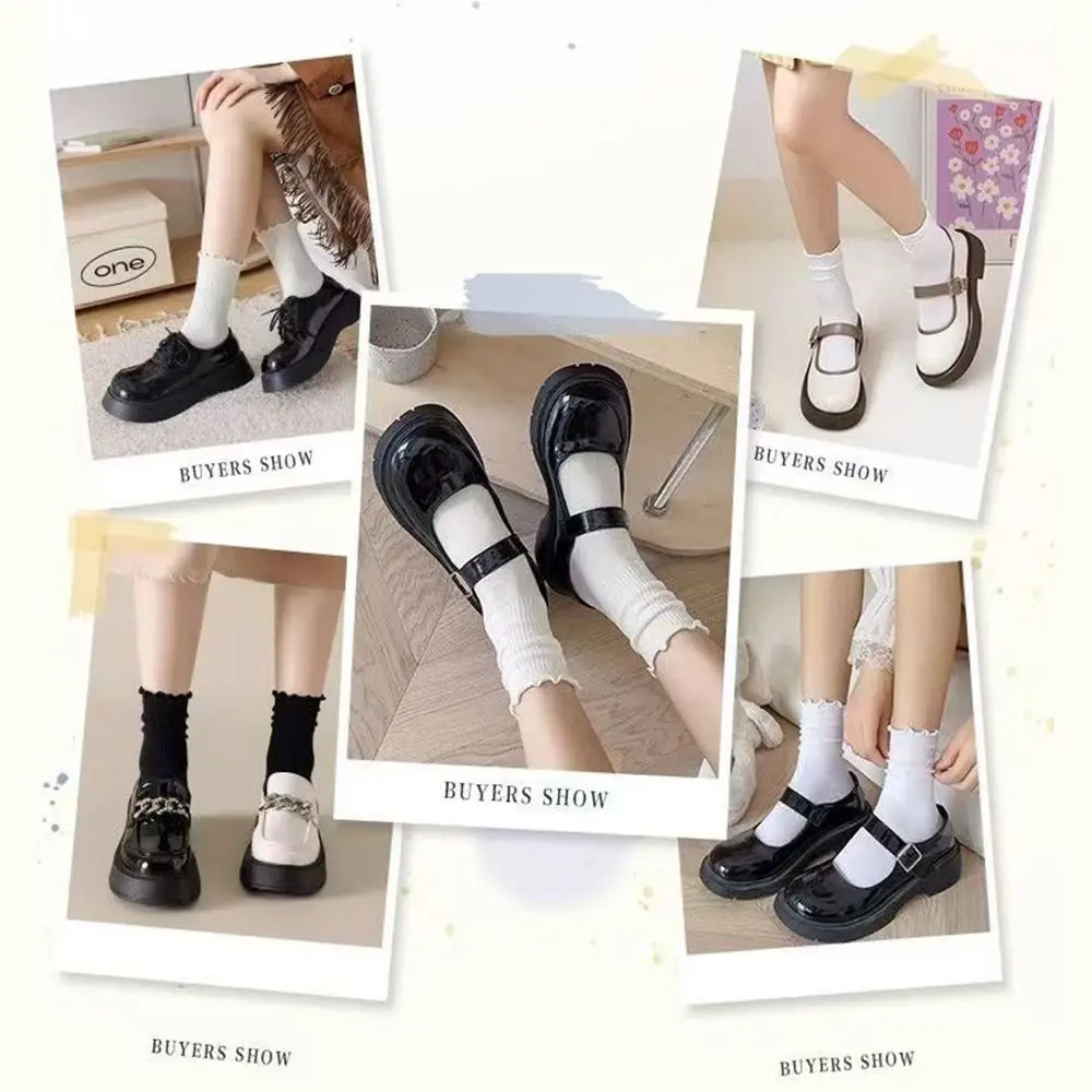 かわいいソリッドカラーの女性フリルソックス綿通気性スタックソックス快適な JK 靴下