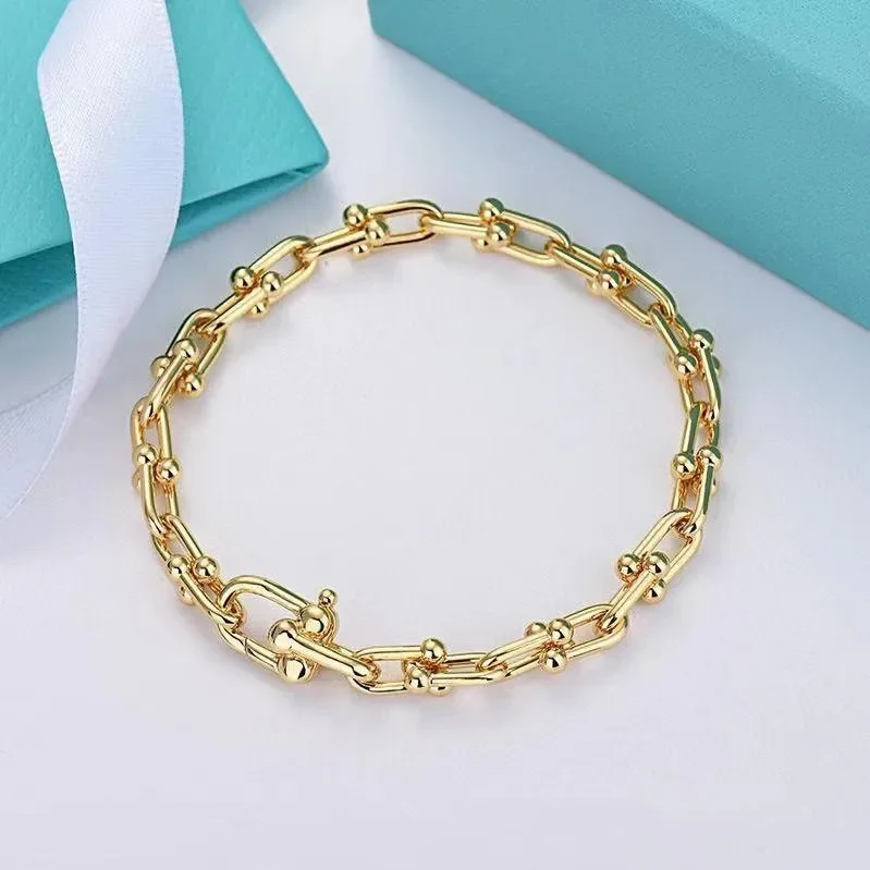 Hot-Selling T Home U-Shaped Small Chain Link Bracelet, White Copper Plated Rose Gold CNC Steel Stamp Horseshoe Classic Jewelry