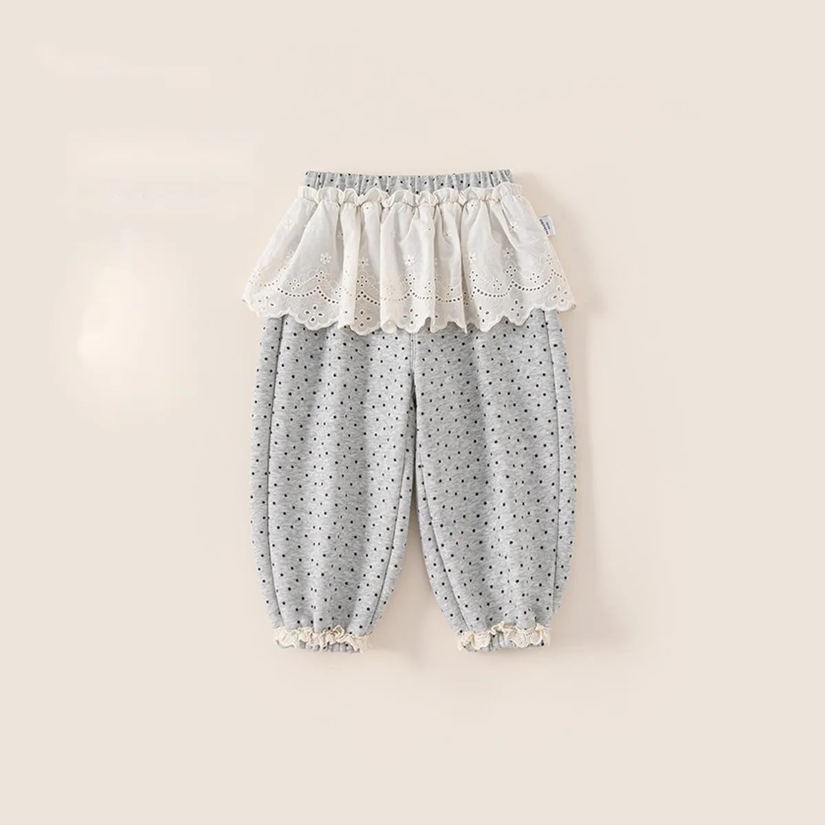 

Autumn Winter Children Pants 1-10Y Girls Thick Warm Fleece Spliced Lace Dot Jogger Trouserss Korean Toddler Wear Kids Clothing