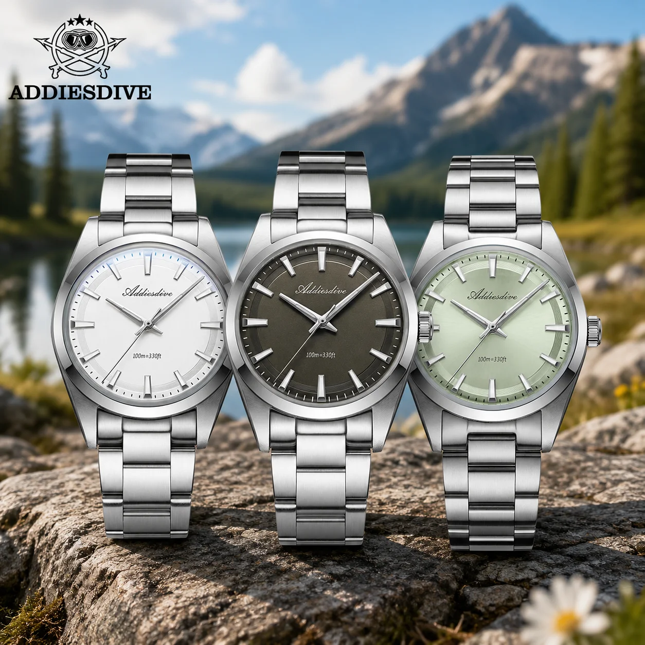 

ADDIESDIVE 36mm BGW9 Luminous 10Bar Waterproof Quartz Couple's Watch Stainless Steel Bubble Mirror Glass Watches Gift for Couple