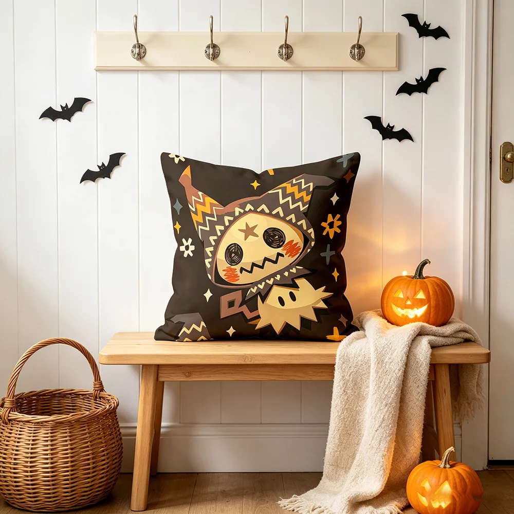 1PC Throw Pillow Cover,Cute Voodoo Doll Star Print,Halloween Spooky Style,For Sofa Bedroom Couch Home Decor