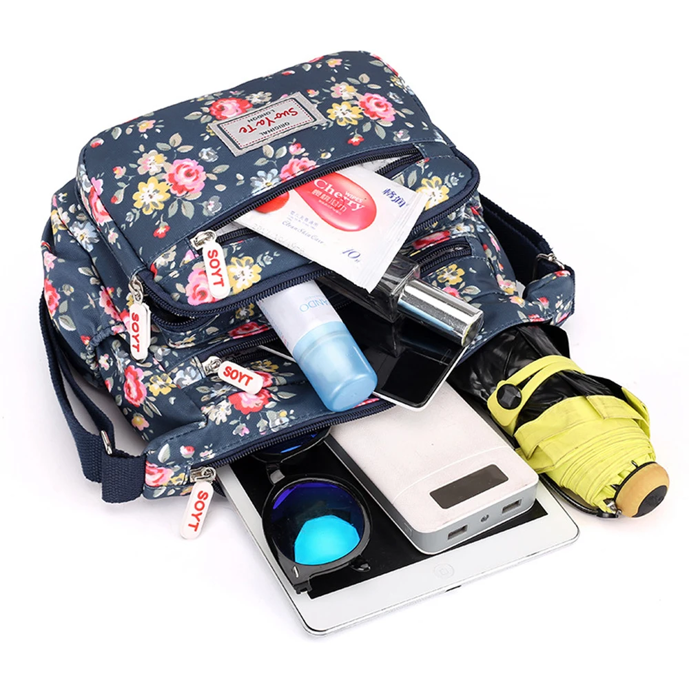 حقائب يد كروس عصرية متعددة الجيوب بنمط الأزهار حقيبة كتف نسائية مقاومة للماء من النايلون كاجوال بسحاب حقيبة كروس نسائية