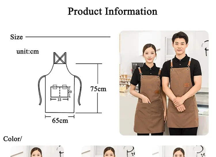 Wasserdichte Küchenschürze, professionelle Küchenschürze, Restaurant, Geschäft, Kellner, Arbeitsuniform, Damen/Herren, mit Taschen, Reinigungsschürze – Detail 2