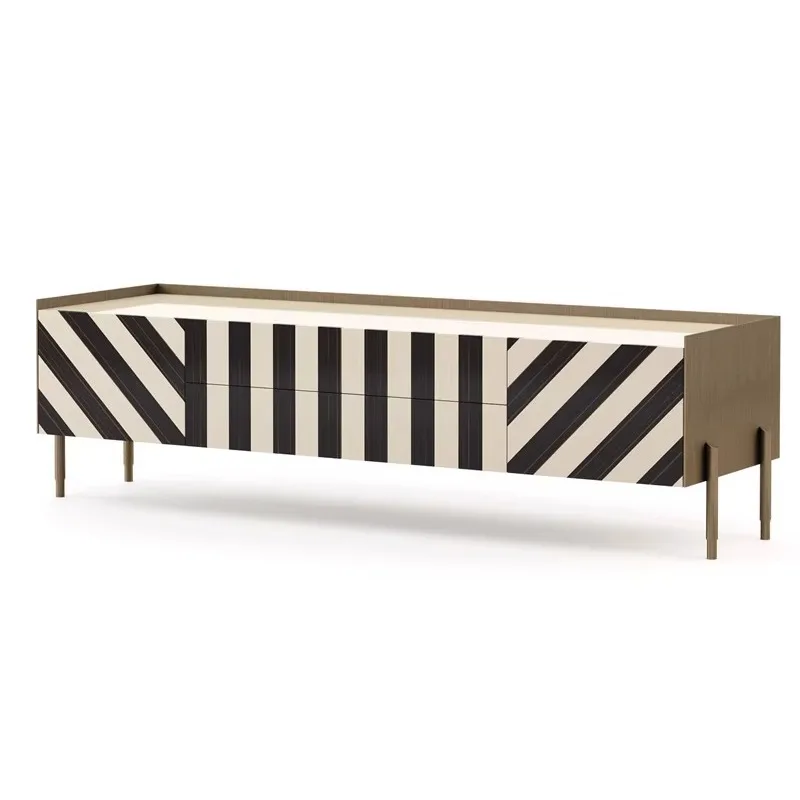 Italian light luxury high-end living room TV cabinet, zebra color matching paint floor locker