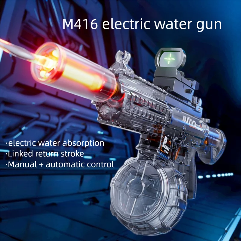 

Electric M416 Water Gun Toys With Scopes flash LED Automatic Absorption Squirt Water Pistol Spray Blaster Pool Toys for Kids Boy