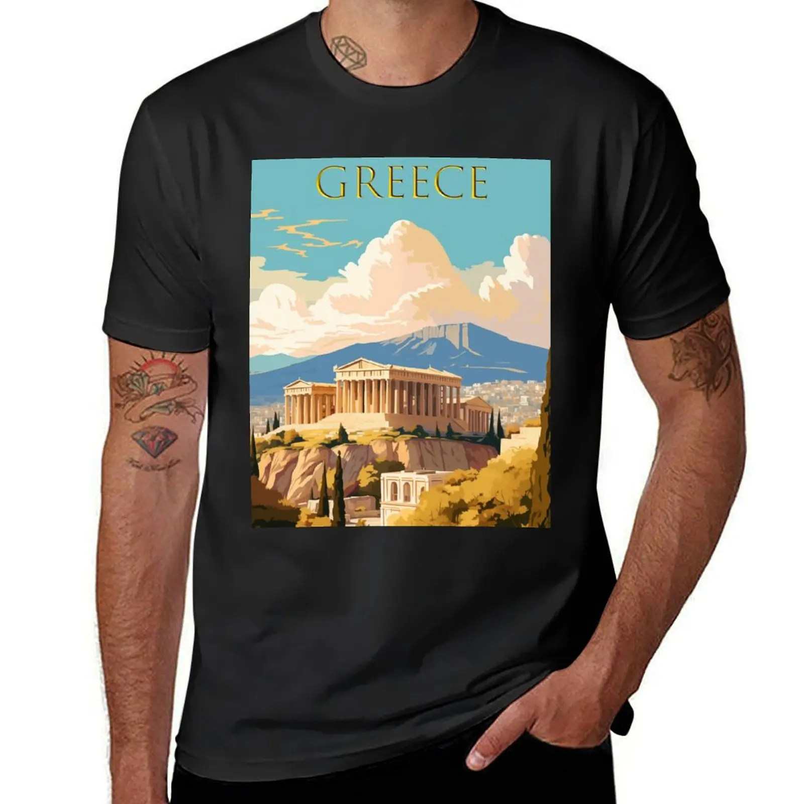 Greece Athens City Travel Poster T-Shirt Aesthetic clothing summer tops for a boy mens workout shirts